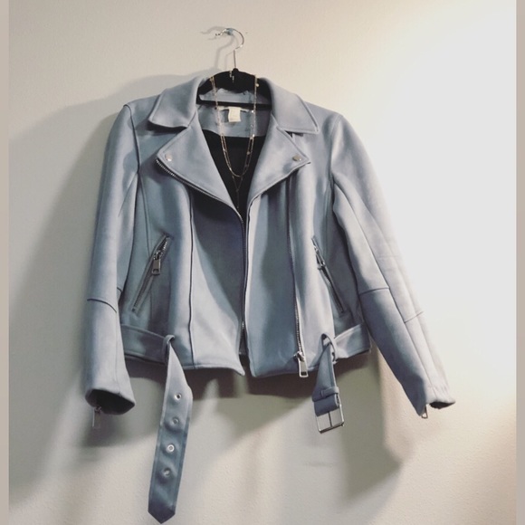 H&M Jackets & Blazers - Light Blue Suede-Textured H&M Jacket